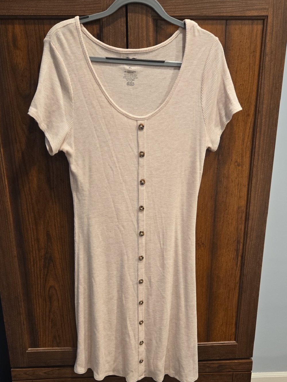 SO Light Beige Scoop-Neck Button-Front Mini Dress